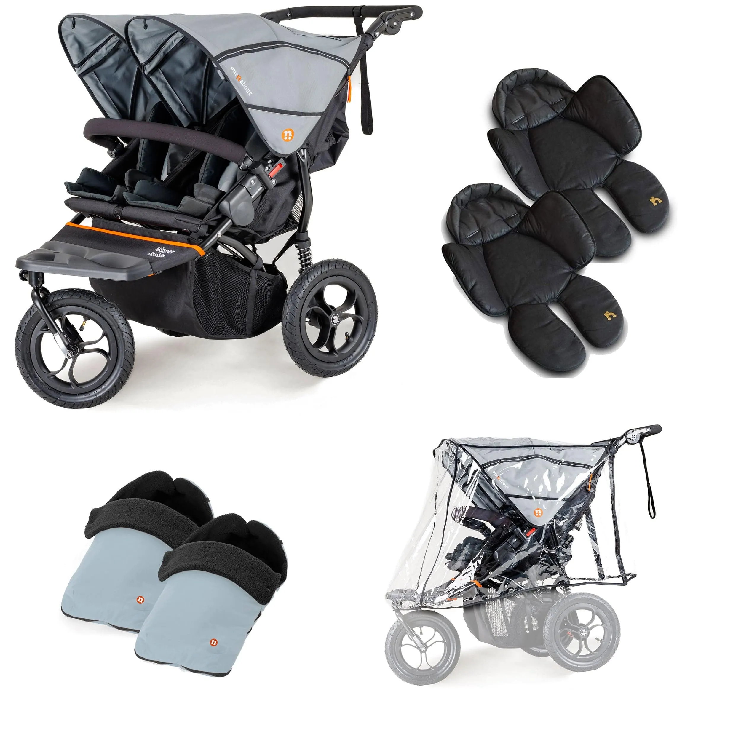 Out n About Nipper Double Twin Comfort Kit in Rock Salt Grey