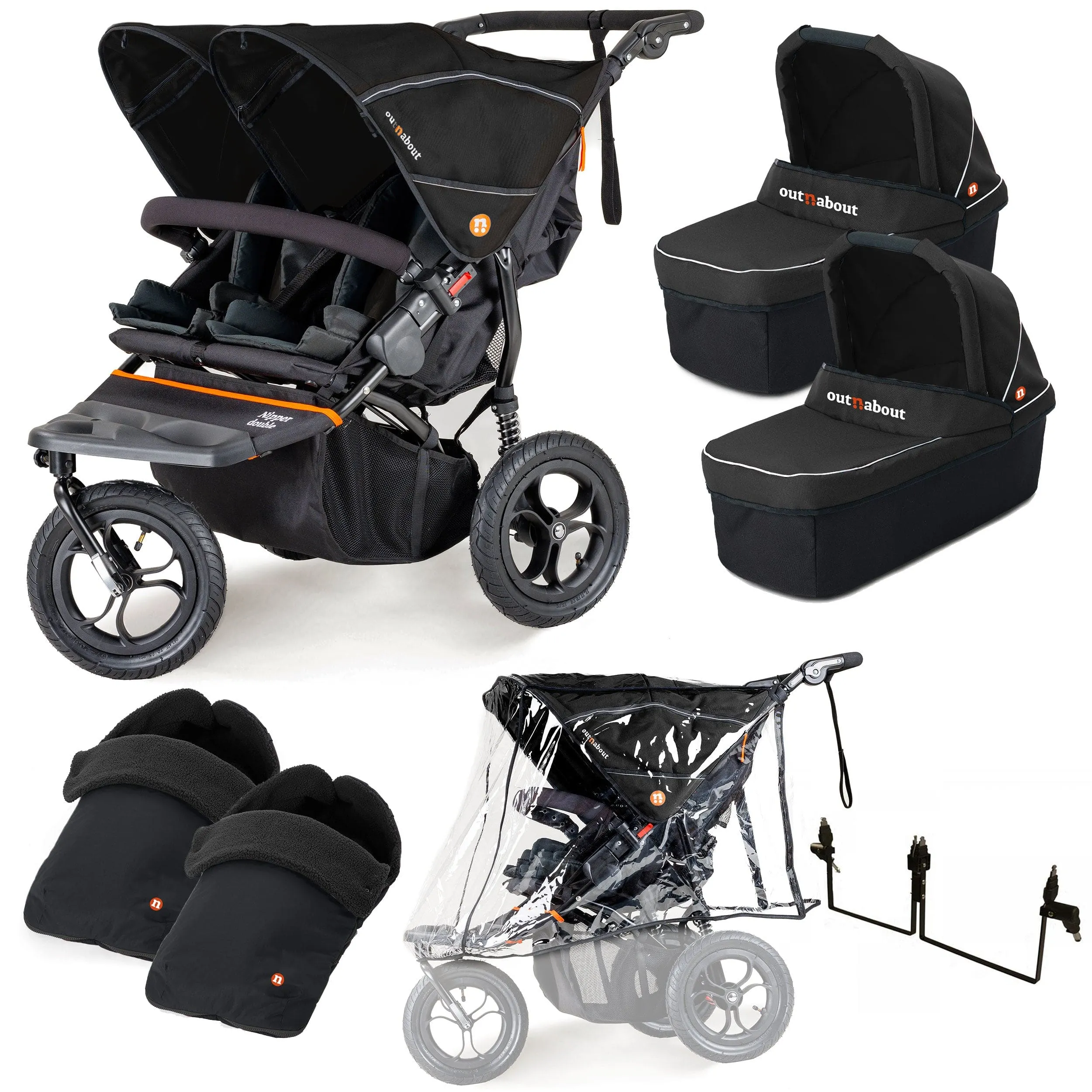 Out n About Nipper Double Twin Essentials Bundle in Summit Black