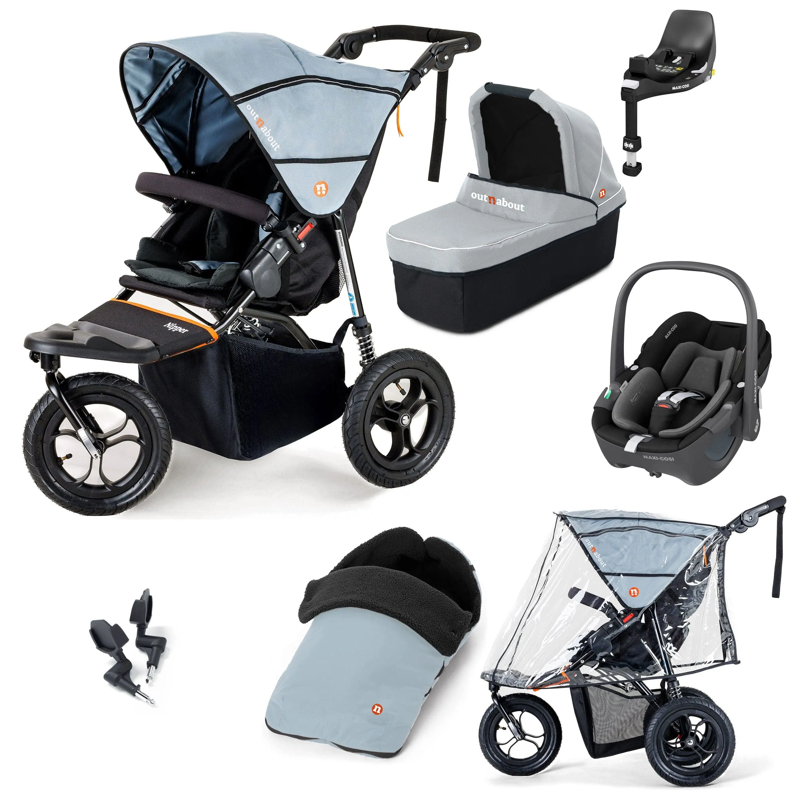 Out n About Nipper Single Maxi-Cosi Essential Bundle in Rock Salt Grey