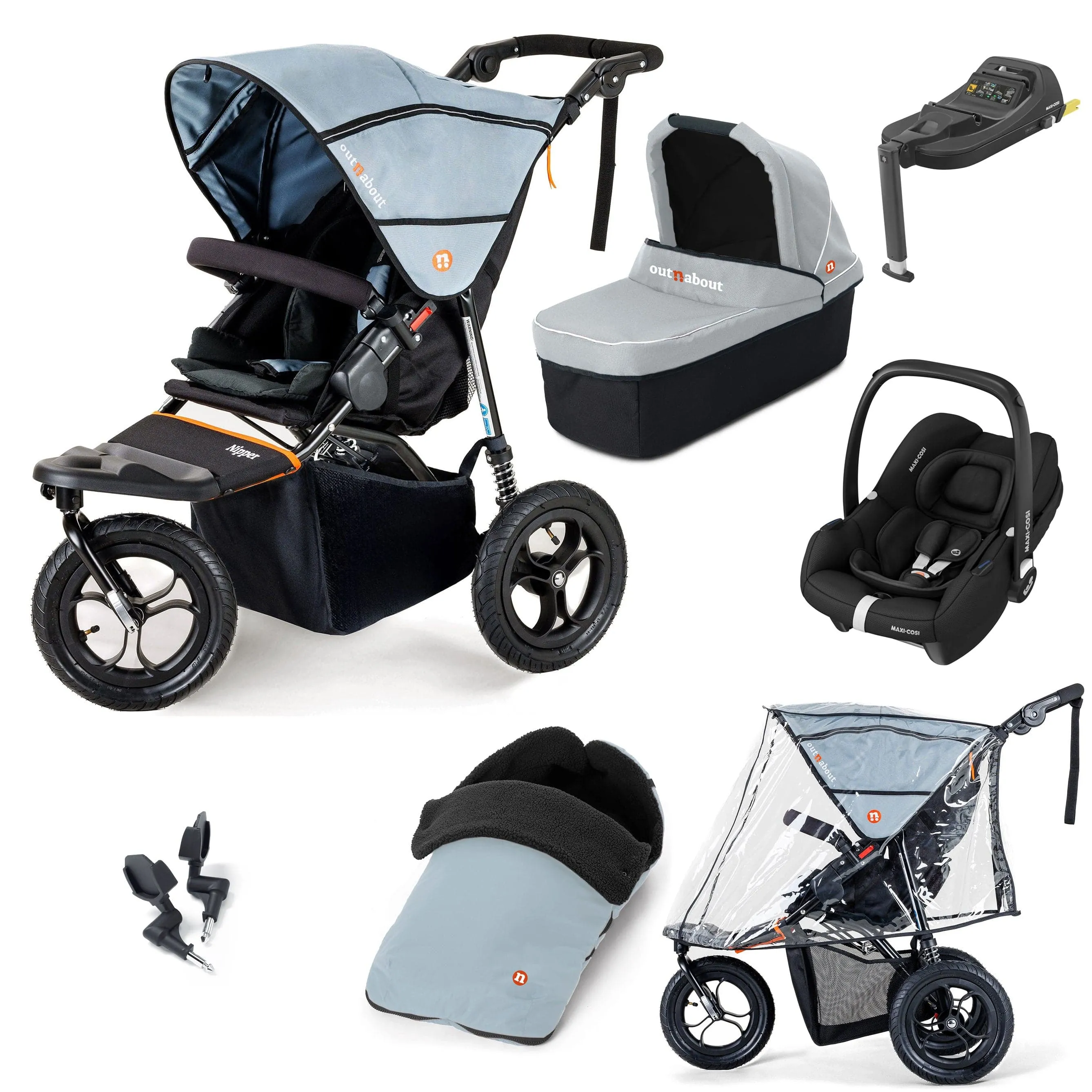 Out n About Nipper Single Maxi-Cosi Essential Bundle in Rock Salt Grey