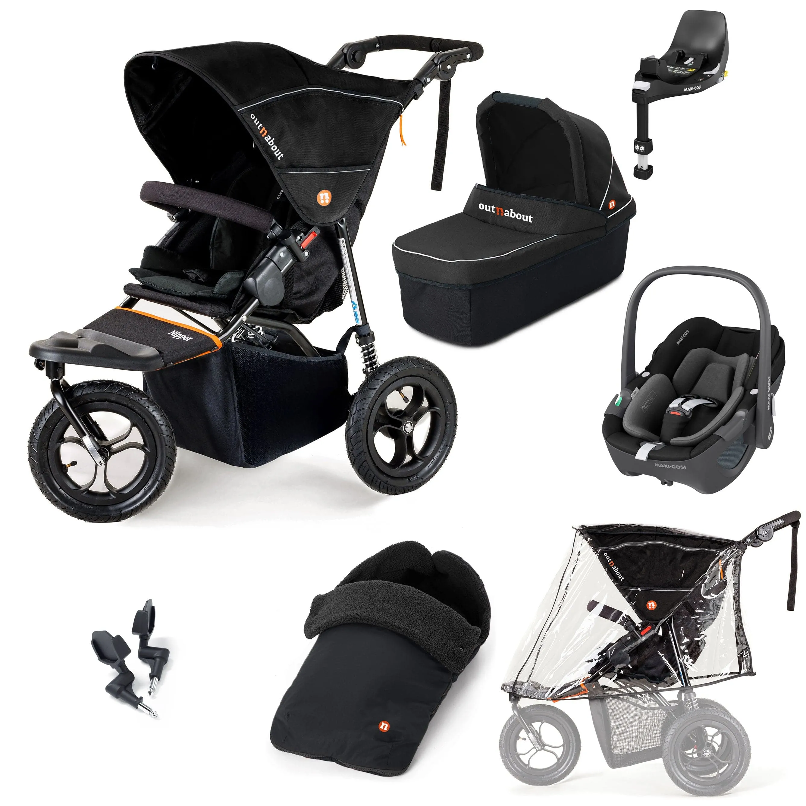 Out n About Nipper Single Maxi-Cosi Essential Bundle in Summit Black