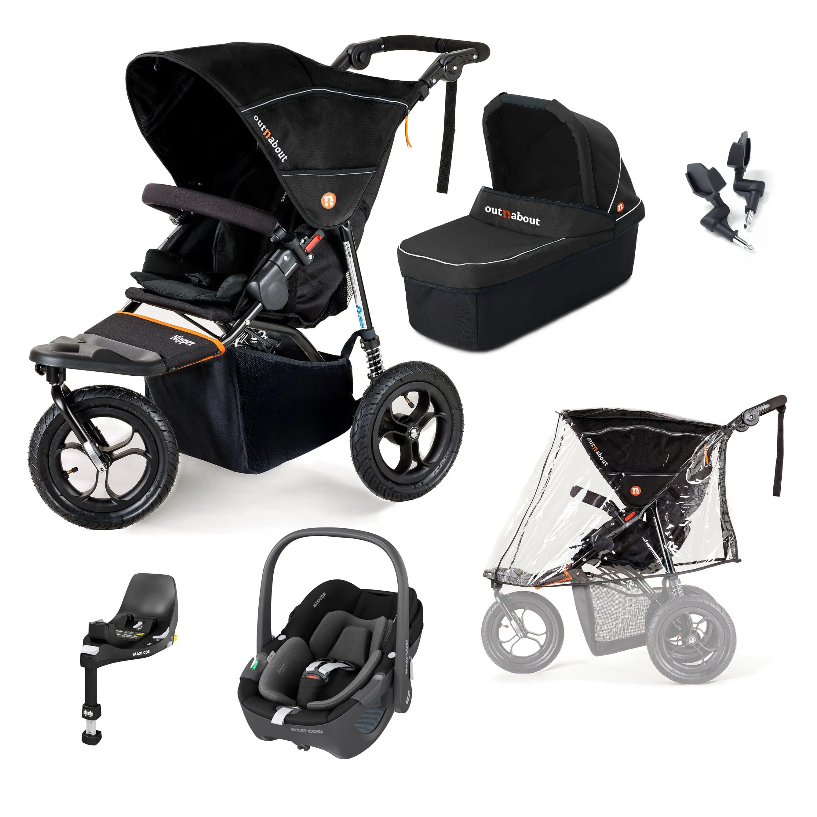 Out n About Nipper Single Maxi-Cosi Starter Bundle in Summit Black