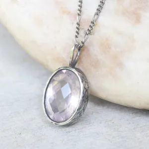 Oval faceted Rose quartz gemstone pendant necklace in silver bezel setting with moonstone beads secondary
