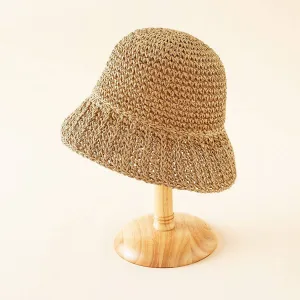 PASTORAL STYLE BEACH STRAW BUCKET HAT_CWAH1416: Brown / (OS) 1