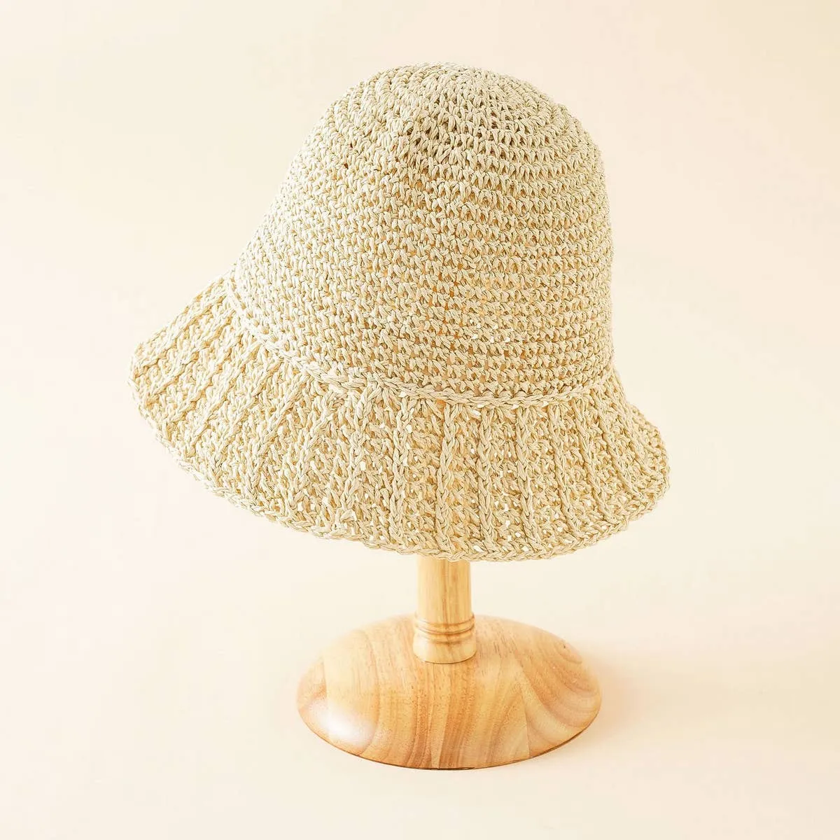 PASTORAL STYLE BEACH STRAW BUCKET HAT_CWAH1416: Brown / (OS) 1