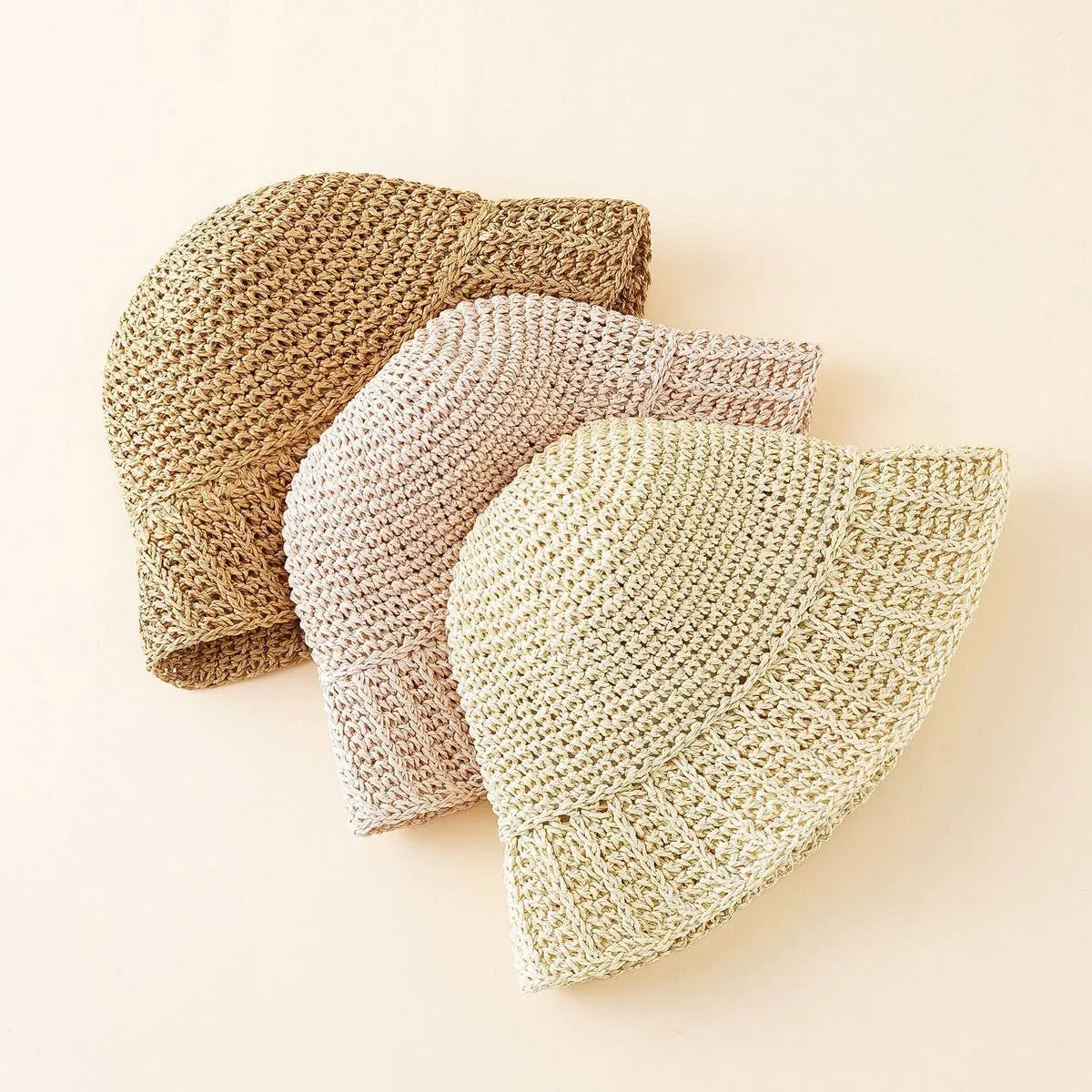 PASTORAL STYLE BEACH STRAW BUCKET HAT_CWAH1416: Brown / (OS) 1