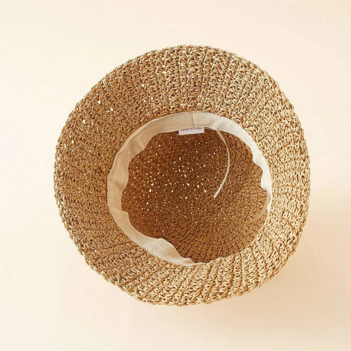PASTORAL STYLE BEACH STRAW BUCKET HAT_CWAH1416: Brown / (OS) 1