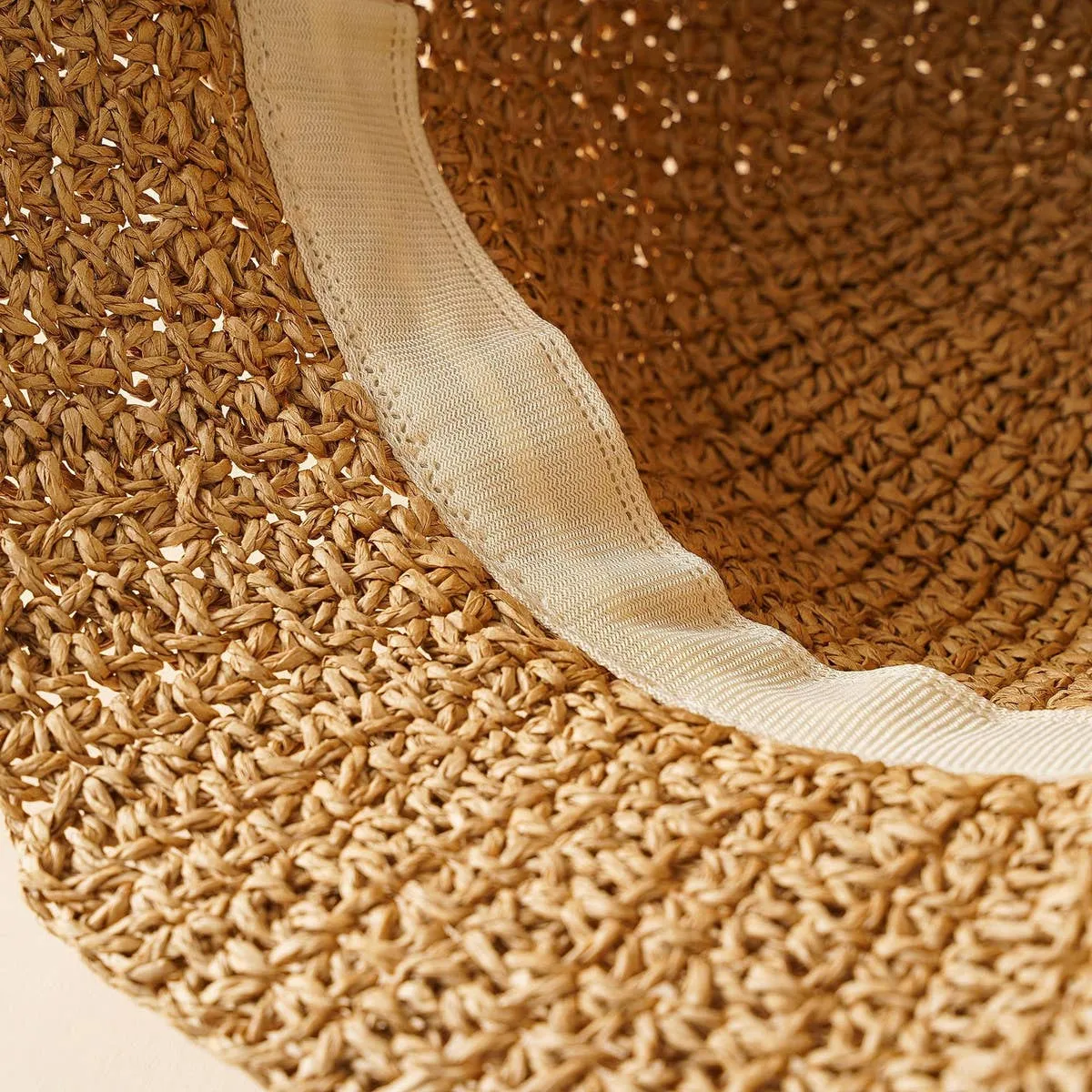 PASTORAL STYLE BEACH STRAW BUCKET HAT_CWAH1416: Brown / (OS) 1