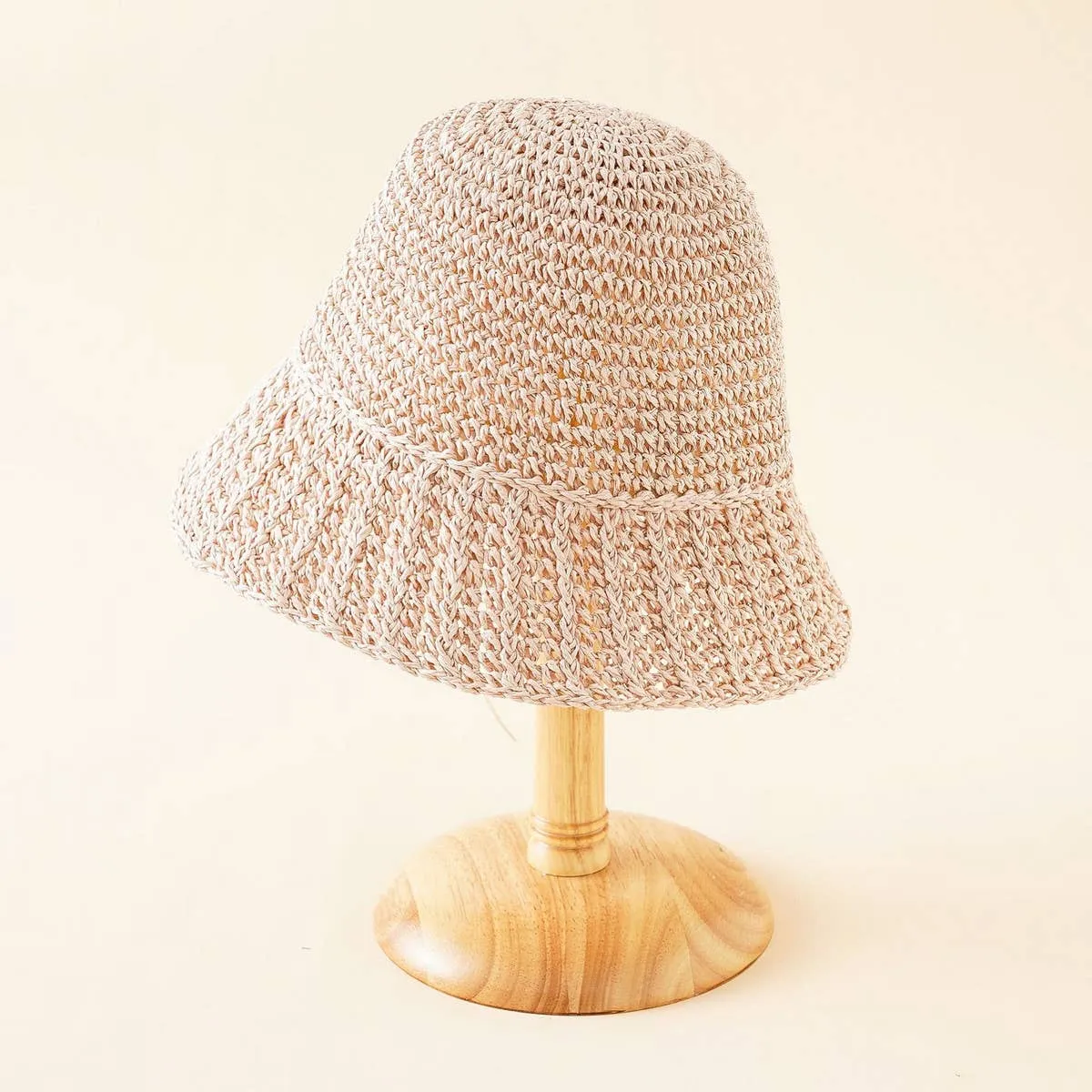 PASTORAL STYLE BEACH STRAW BUCKET HAT_CWAH1416: Brown / (OS) 1