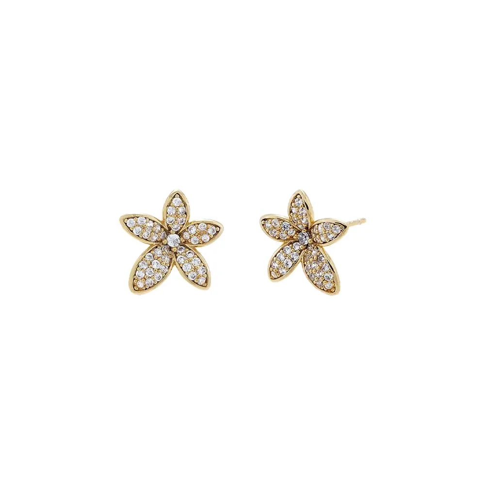 Pave Five Leaf Flower Stud Earring