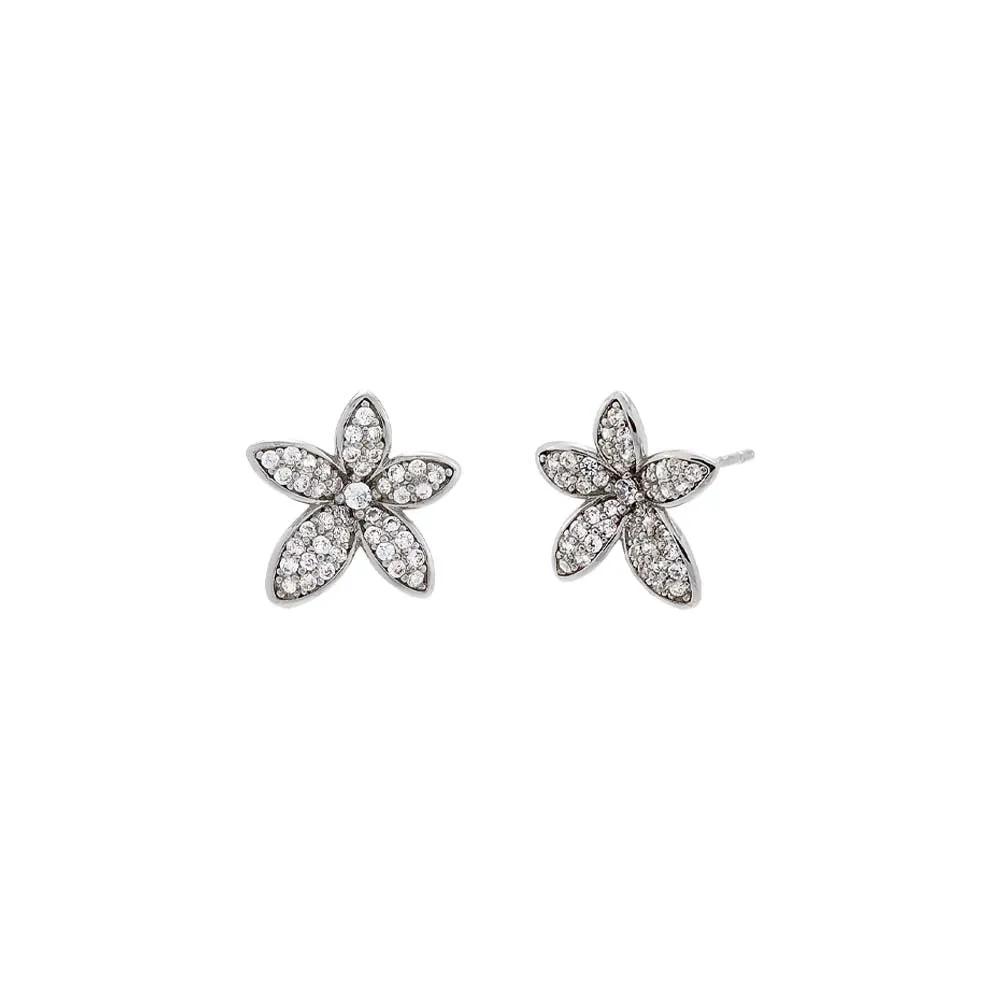 Pave Five Leaf Flower Stud Earring