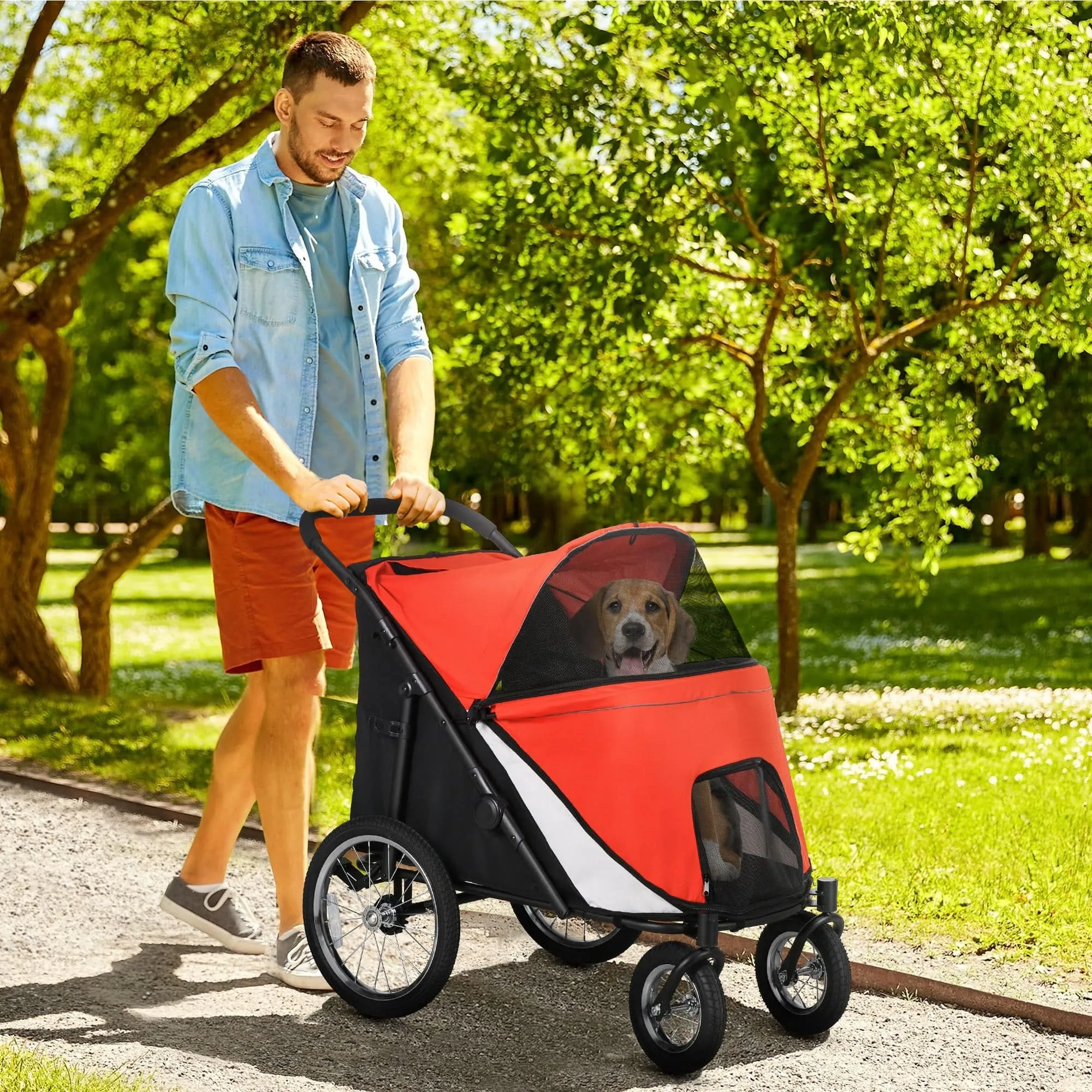 PawHut 197V Large Foldable 4-Wheel Pet Stroller Incl. Removable Cushion
