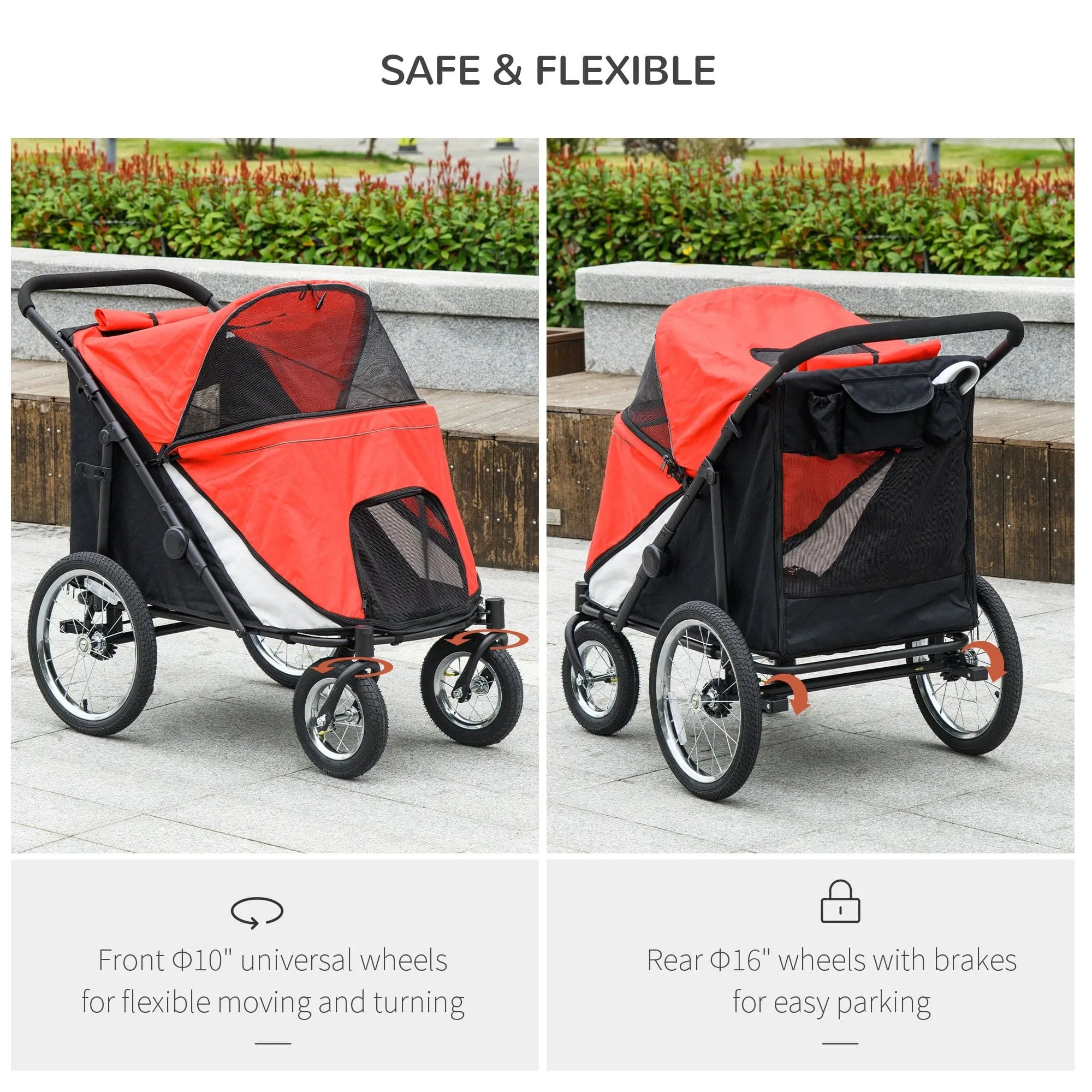 PawHut 197V Large Foldable 4-Wheel Pet Stroller Incl. Removable Cushion