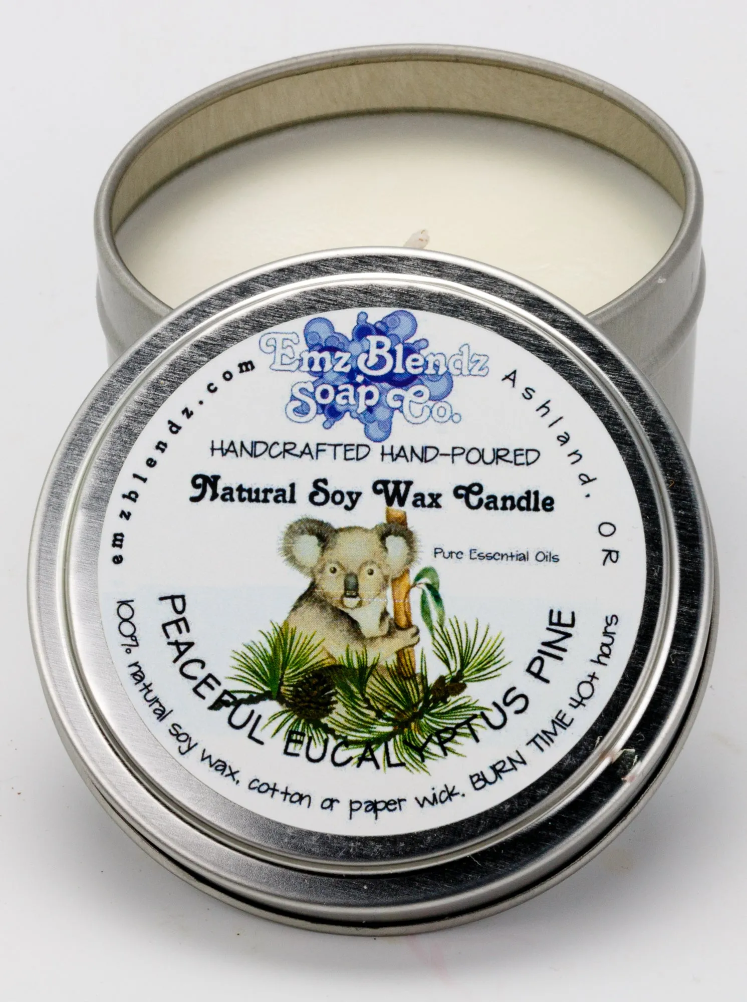 Peaceful Eucalyptus Pine Soy Wax Candle in Tin | Rejuvenating Aroma