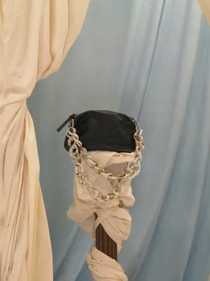 Pebble Pouch Chain Clutch - Black