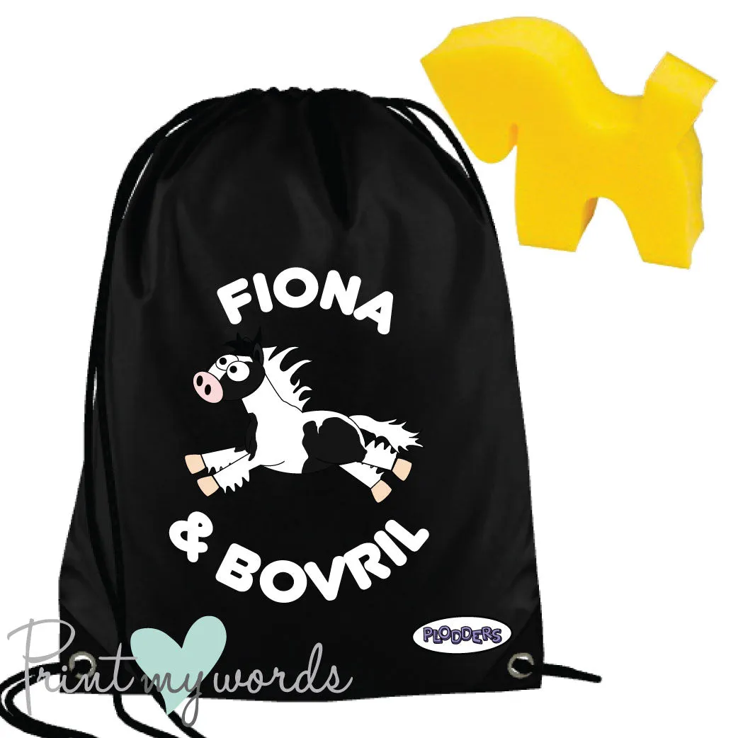 Personalised Equestrian Drawstring Wash Bag - Plodders Design