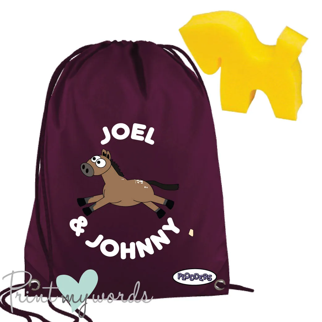Personalised Equestrian Drawstring Wash Bag - Plodders Design