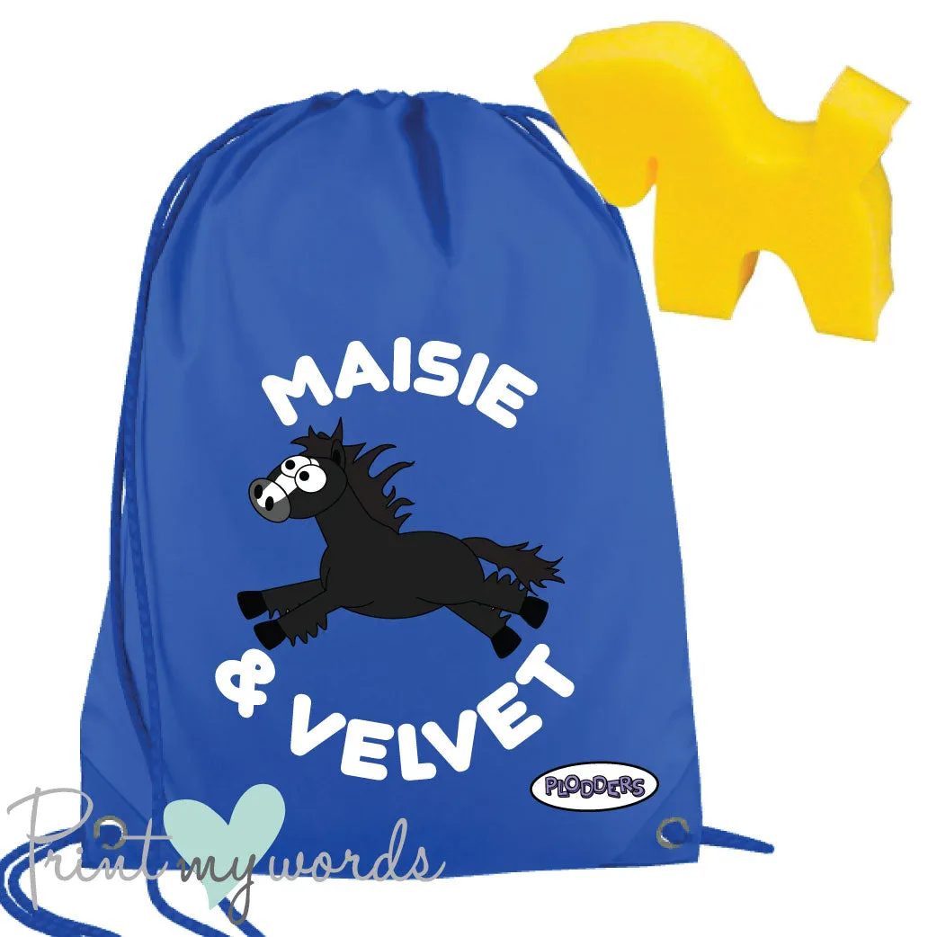 Personalised Equestrian Drawstring Wash Bag - Plodders Design