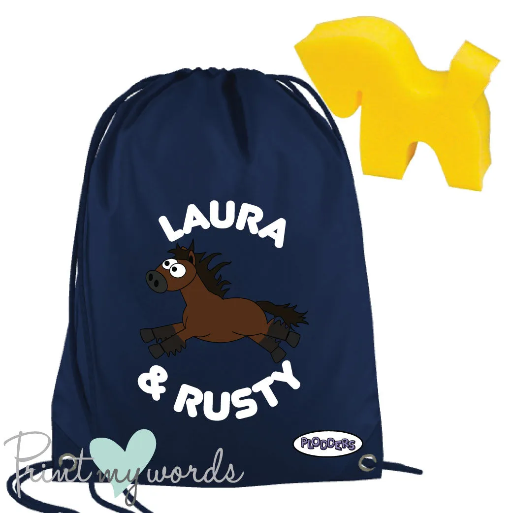 Personalised Equestrian Drawstring Wash Bag - Plodders Design