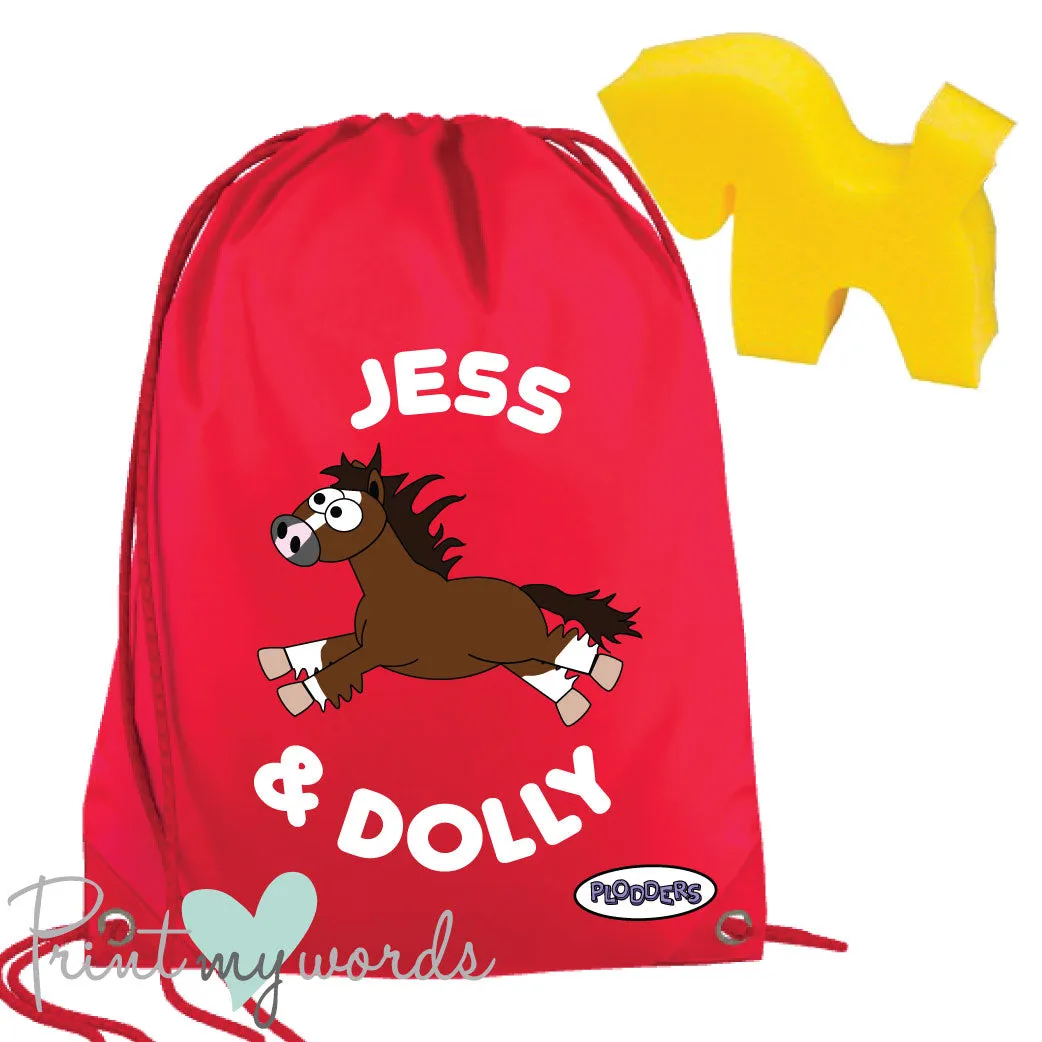 Personalised Equestrian Drawstring Wash Bag - Plodders Design