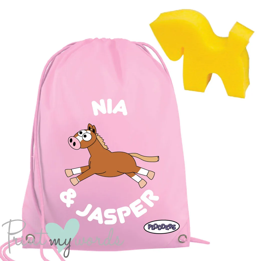Personalised Equestrian Drawstring Wash Bag - Plodders Design