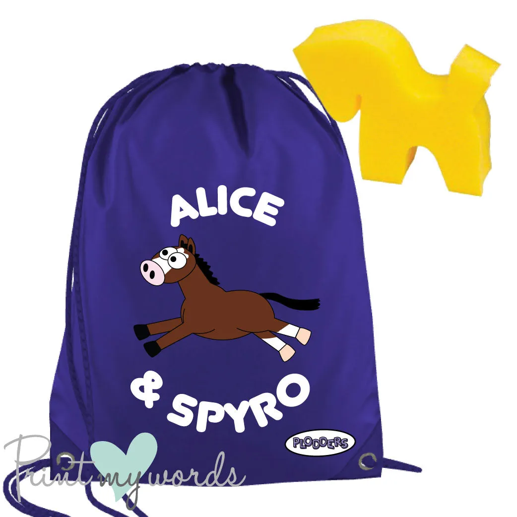 Personalised Equestrian Drawstring Wash Bag - Plodders Design
