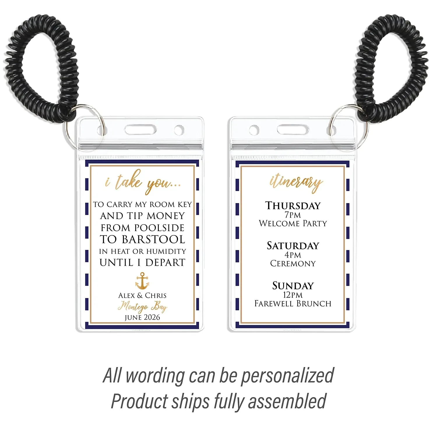 Personalized Destination Wedding Room Key Holder and Itinerary - Nautical Wedding