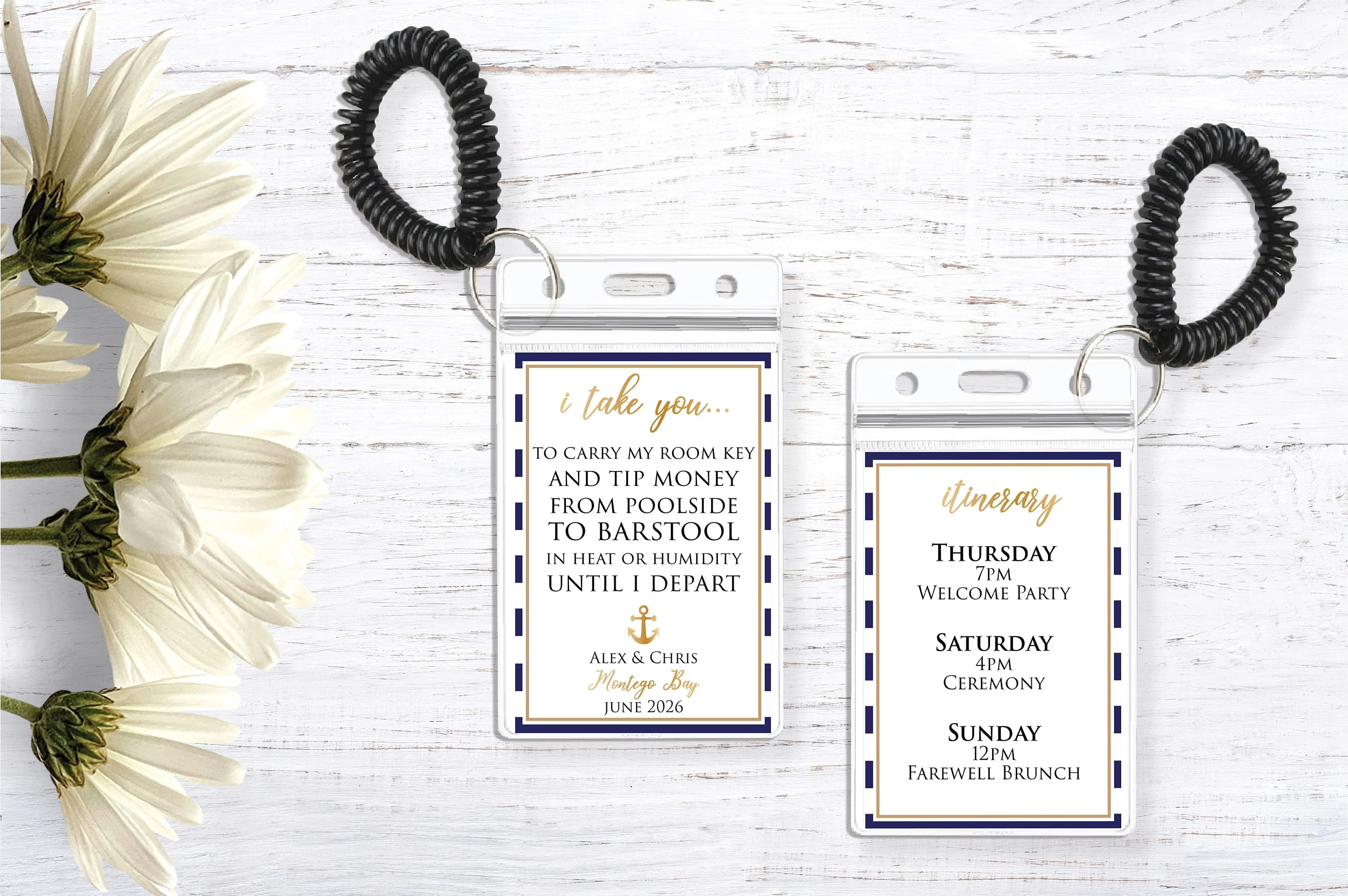 Personalized Destination Wedding Room Key Holder and Itinerary - Nautical Wedding