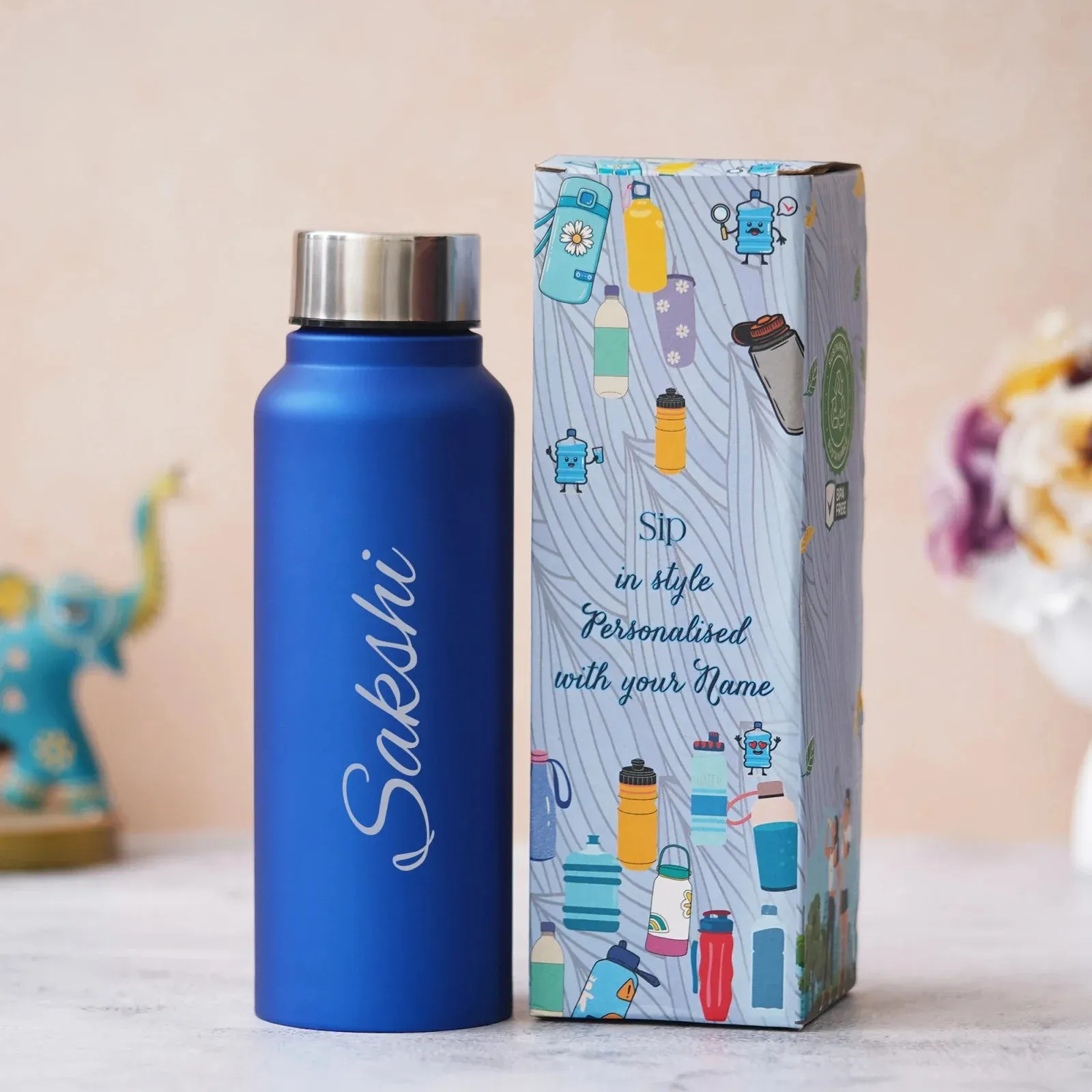 Personalized Perfect Unisex Money Clip and Classy Water Bottle - Blue