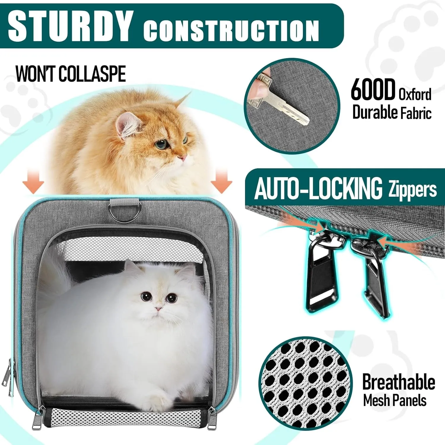 Pet Carrier for Large Cats 20 Lbs  / Soft Sided Small Dog Travel Carrier Top Load/Collapsible Carrier Bag for Big Cat / 2 Kittens Sturdy Transport Carrier Long Trips/Medium Cats 15 Pounds