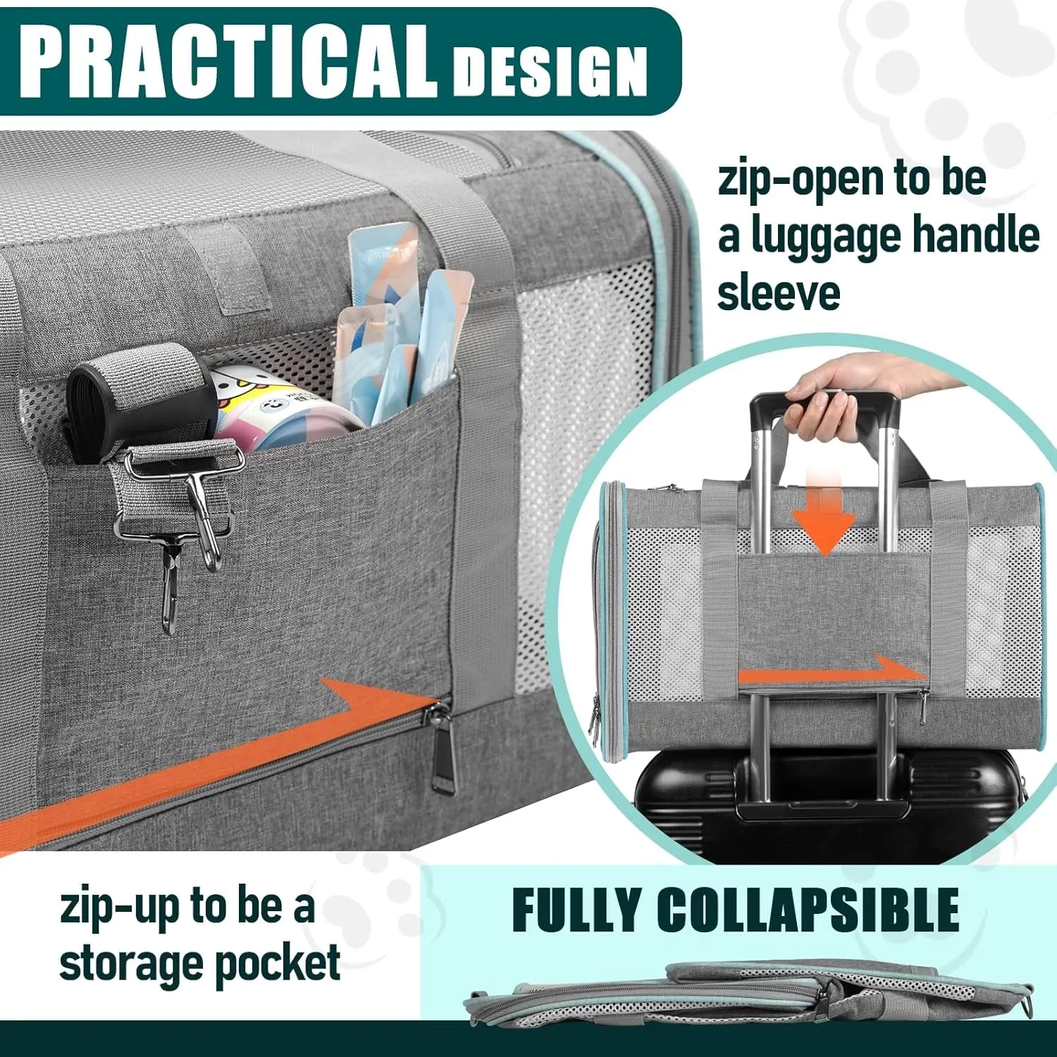 Pet Carrier for Large Cats 20 Lbs  / Soft Sided Small Dog Travel Carrier Top Load/Collapsible Carrier Bag for Big Cat / 2 Kittens Sturdy Transport Carrier Long Trips/Medium Cats 15 Pounds
