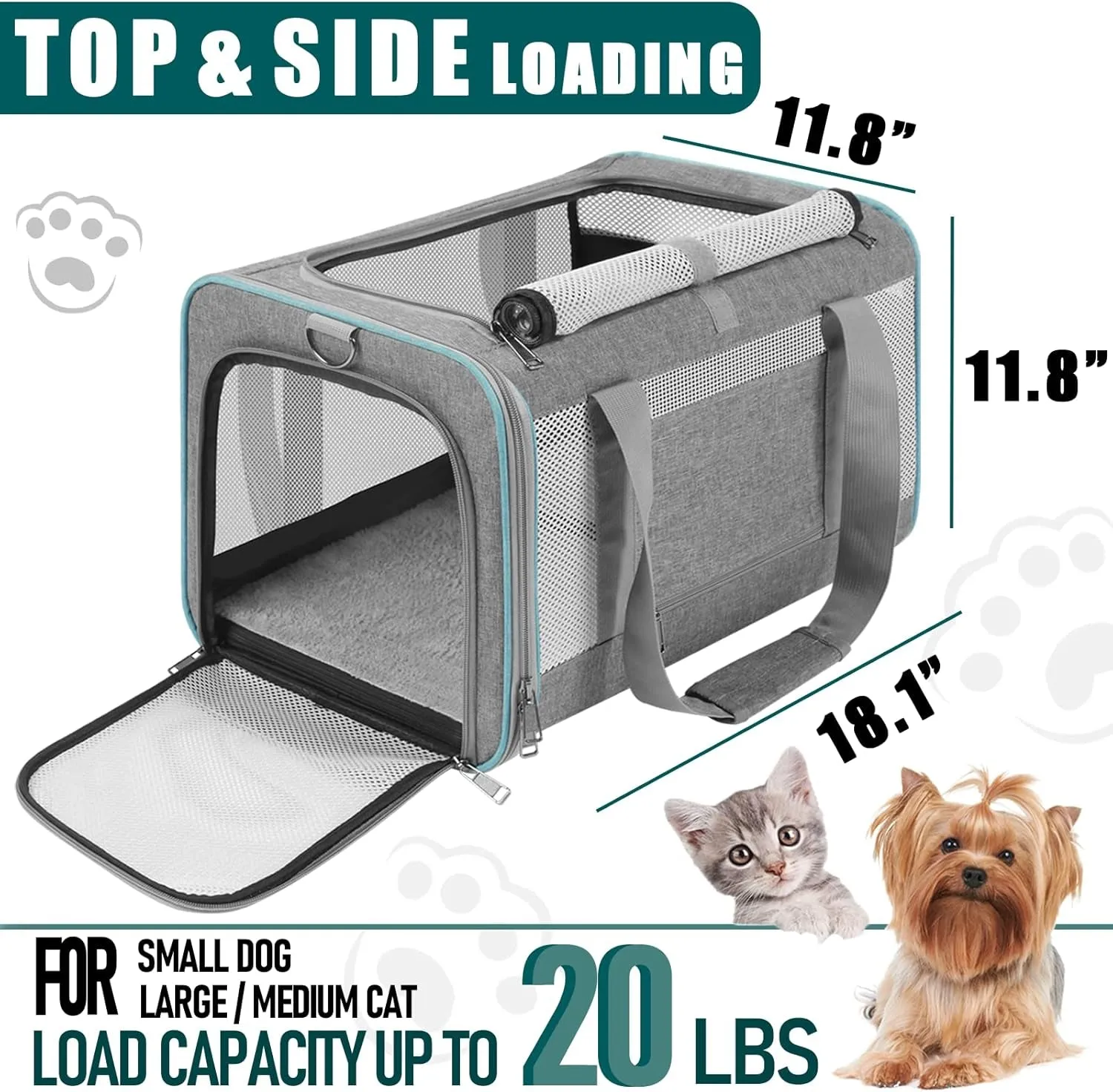 Pet Carrier for Large Cats 20 Lbs  / Soft Sided Small Dog Travel Carrier Top Load/Collapsible Carrier Bag for Big Cat / 2 Kittens Sturdy Transport Carrier Long Trips/Medium Cats 15 Pounds
