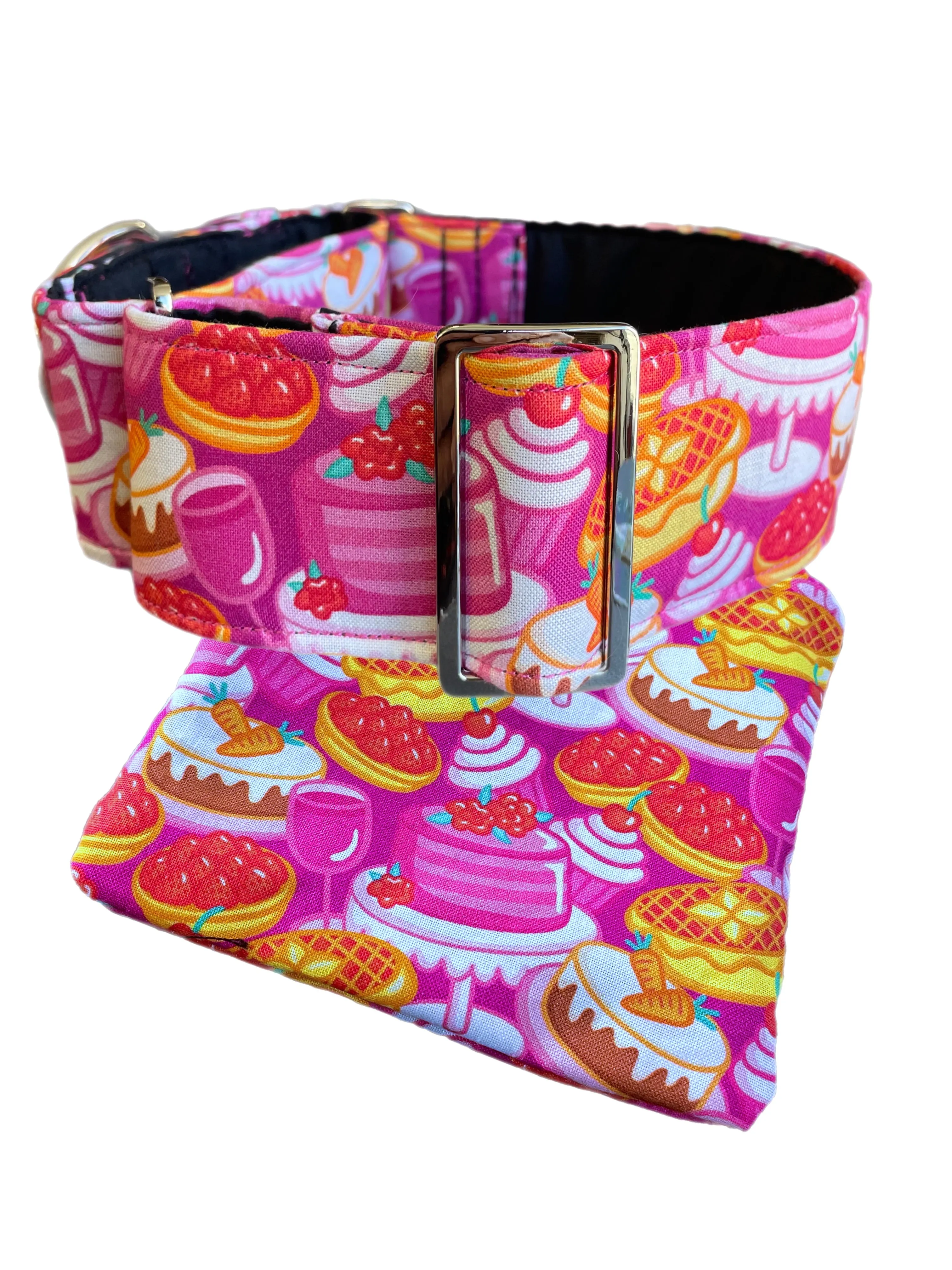 Pink cupcakes and tarts Greyhound Martingale collar cotton covered 50mm width super soft