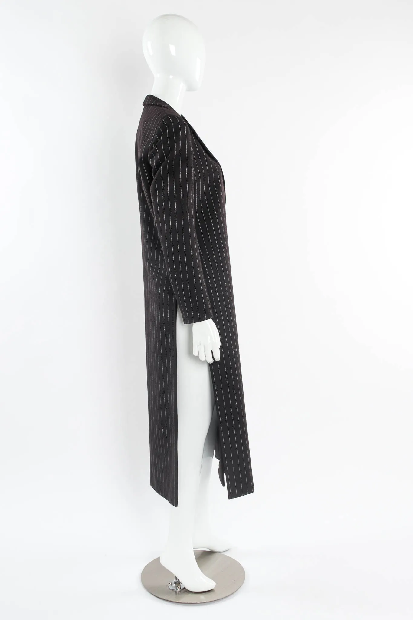 Pinstripe High Slit Wool Coat