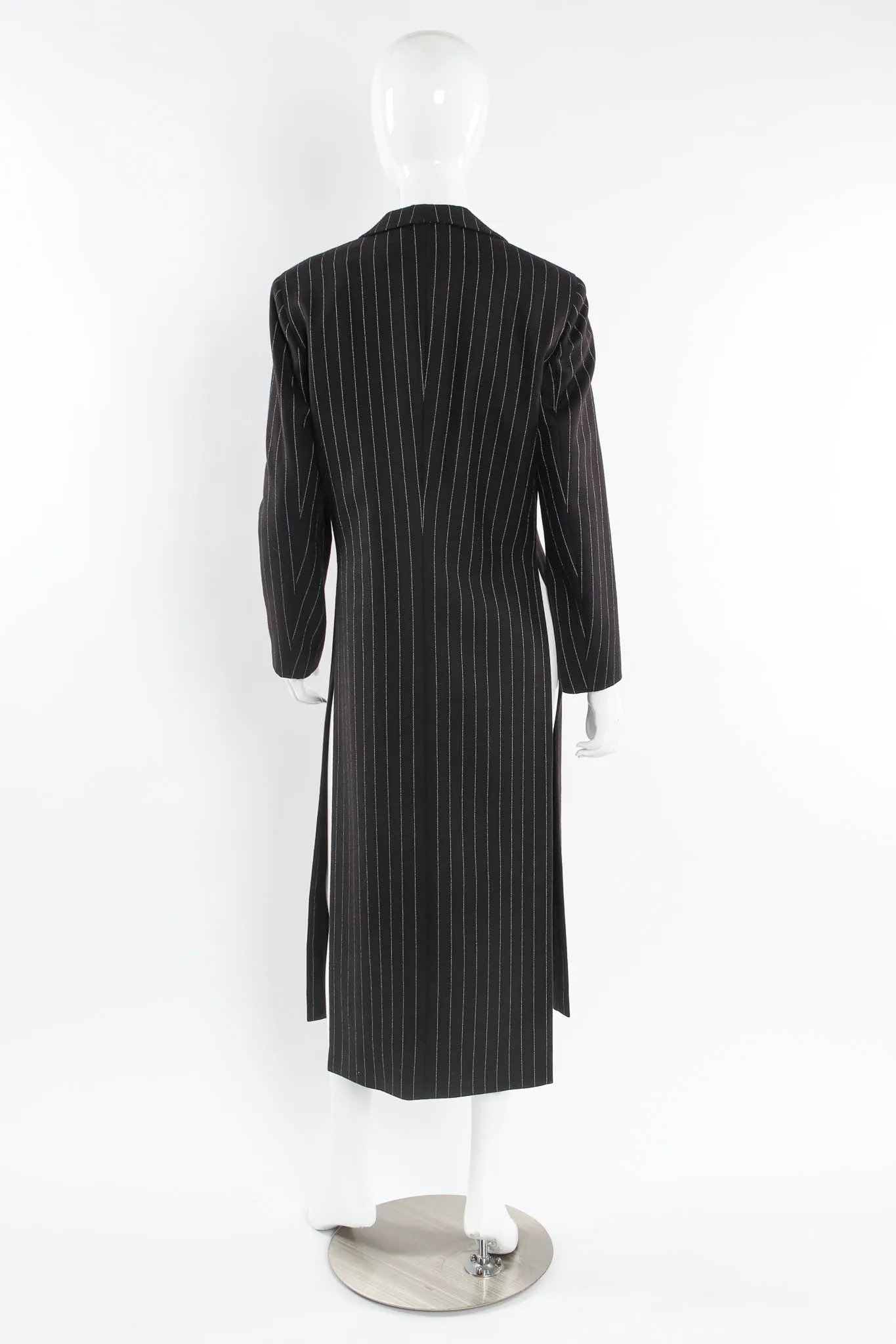 Pinstripe High Slit Wool Coat
