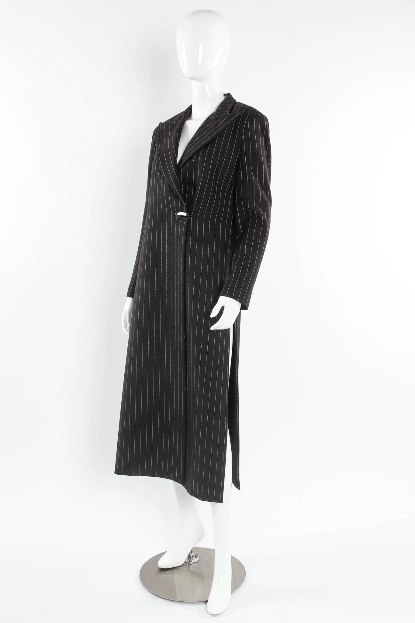 Pinstripe High Slit Wool Coat