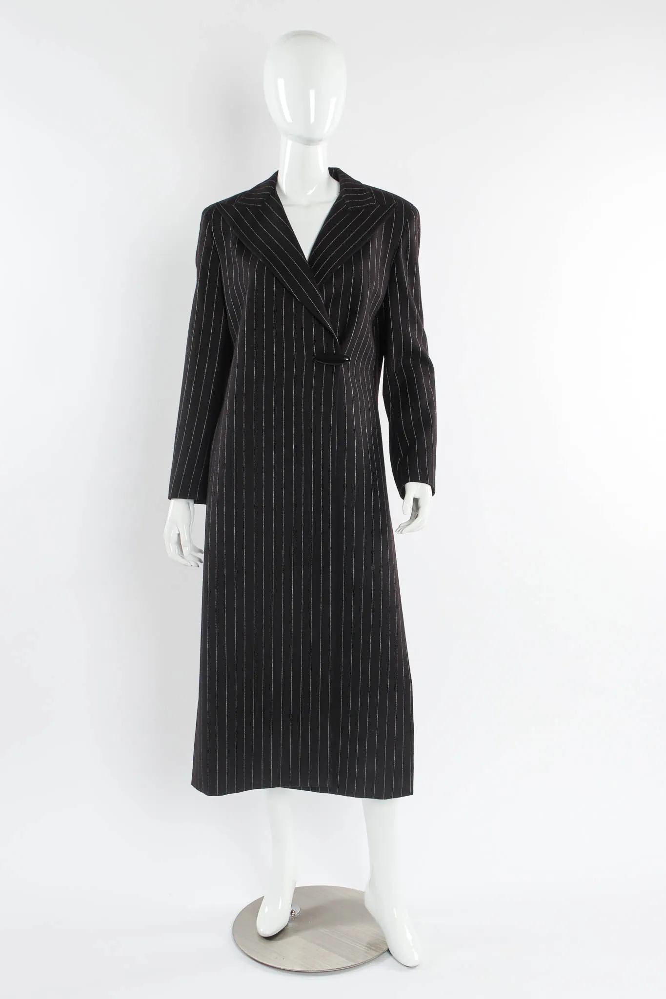 Pinstripe High Slit Wool Coat