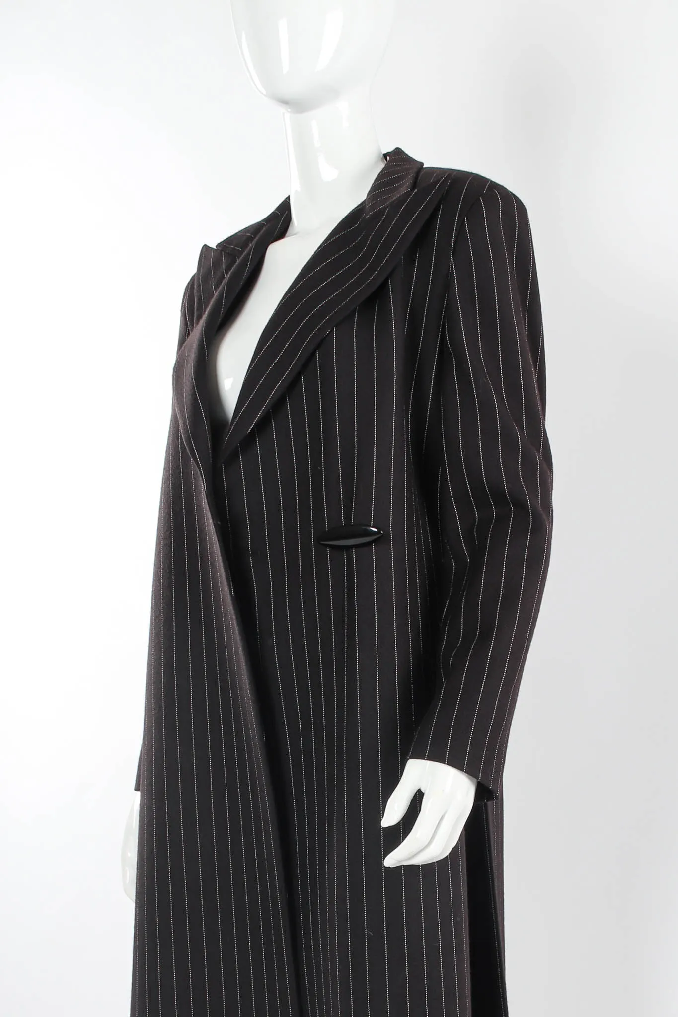 Pinstripe High Slit Wool Coat