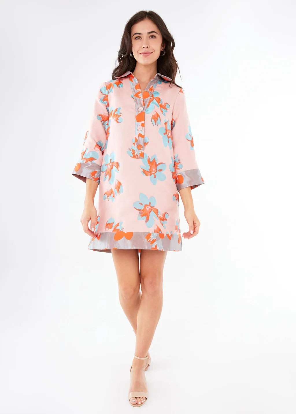 Piper Caftan Pink Plumeria Jacquard