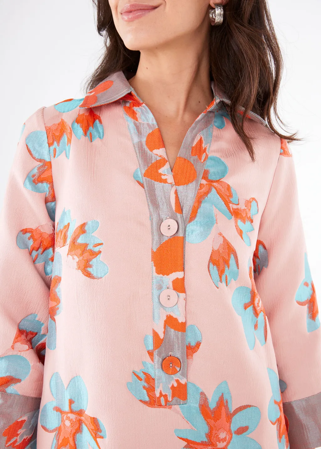 Piper Caftan Pink Plumeria Jacquard