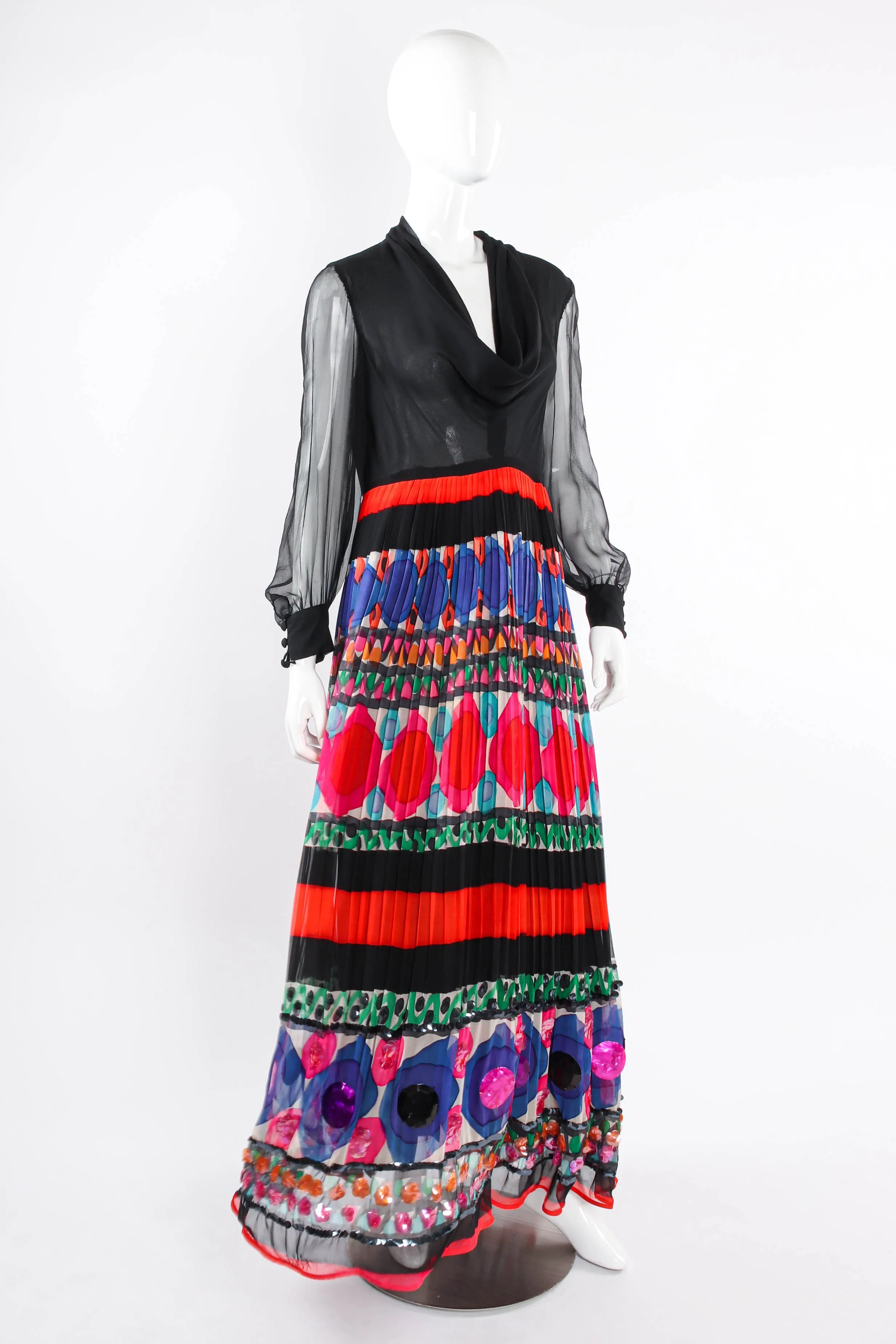 Pleated Circle Print Maxi Dress