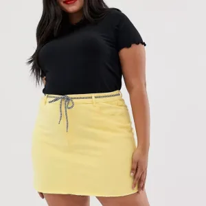 PLUS Democracy NWT “Ab”Solution Mold &amp; Hold Banana Yellow Raw Hem Mini Skirt 22W