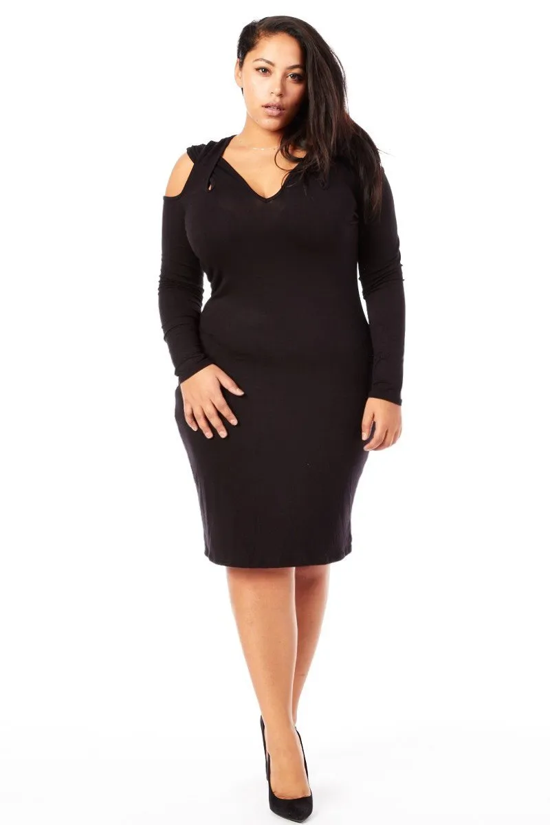 Plus Size Cold Cross Shoulder Long Sleeve Dress