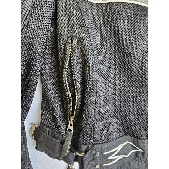 Power Trip Women's Mesh Motorcycle Jacket Black &amp; Gray Armor Padded Biker Sz Med