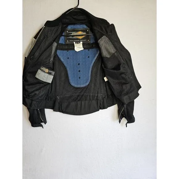 Power Trip Women's Mesh Motorcycle Jacket Black &amp; Gray Armor Padded Biker Sz Med