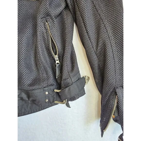 Power Trip Women's Mesh Motorcycle Jacket Black &amp; Gray Armor Padded Biker Sz Med