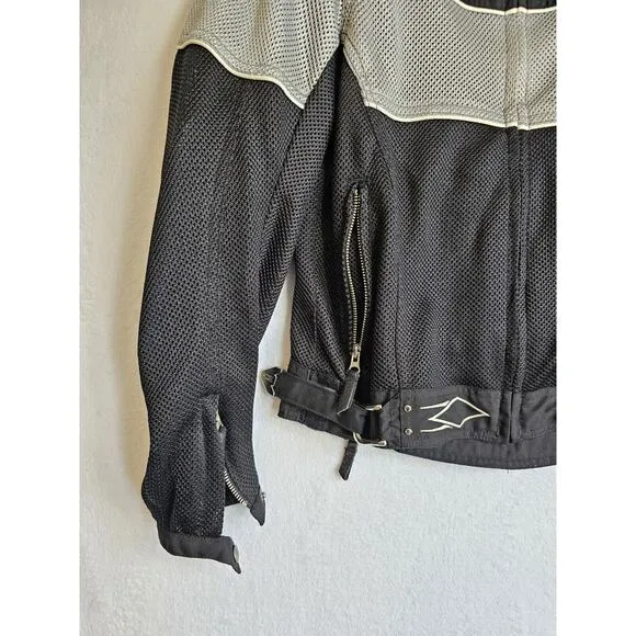 Power Trip Women's Mesh Motorcycle Jacket Black &amp; Gray Armor Padded Biker Sz Med