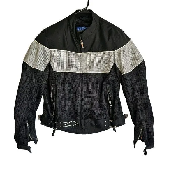 Power Trip Women's Mesh Motorcycle Jacket Black &amp; Gray Armor Padded Biker Sz Med