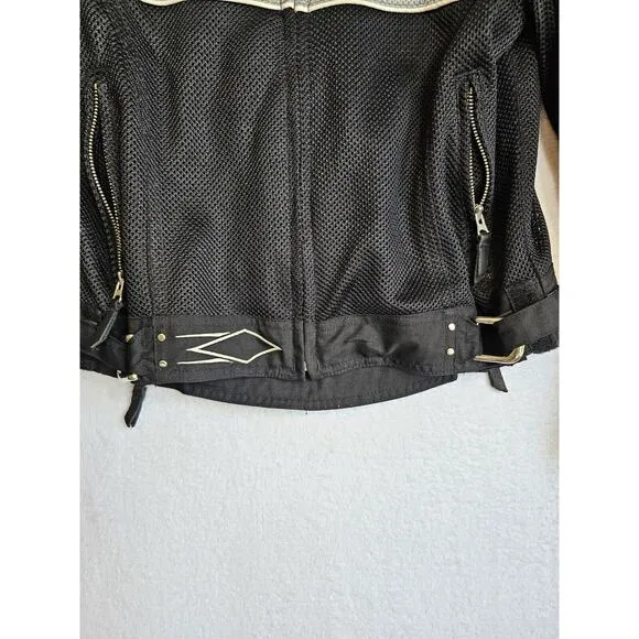 Power Trip Women's Mesh Motorcycle Jacket Black &amp; Gray Armor Padded Biker Sz Med