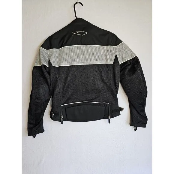 Power Trip Women's Mesh Motorcycle Jacket Black &amp; Gray Armor Padded Biker Sz Med